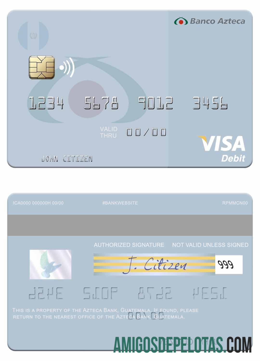 Cartão de débito Visa do Banco Azteca da Guatemala baixar para verificação